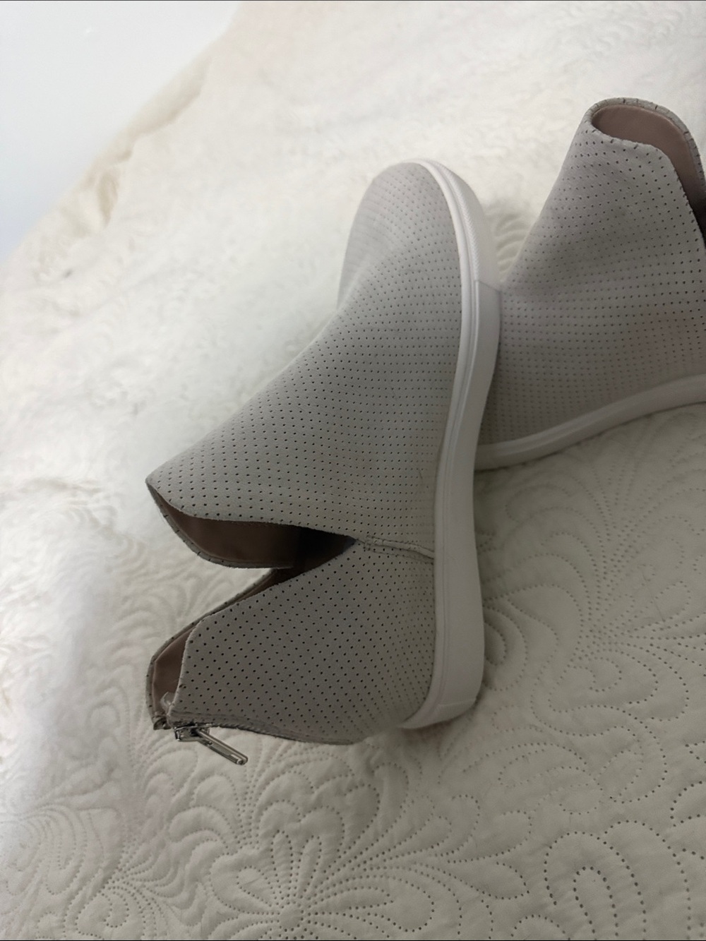 New Steve Madden Perforated Slip-On Wedge Sneakers in Light Gray and White